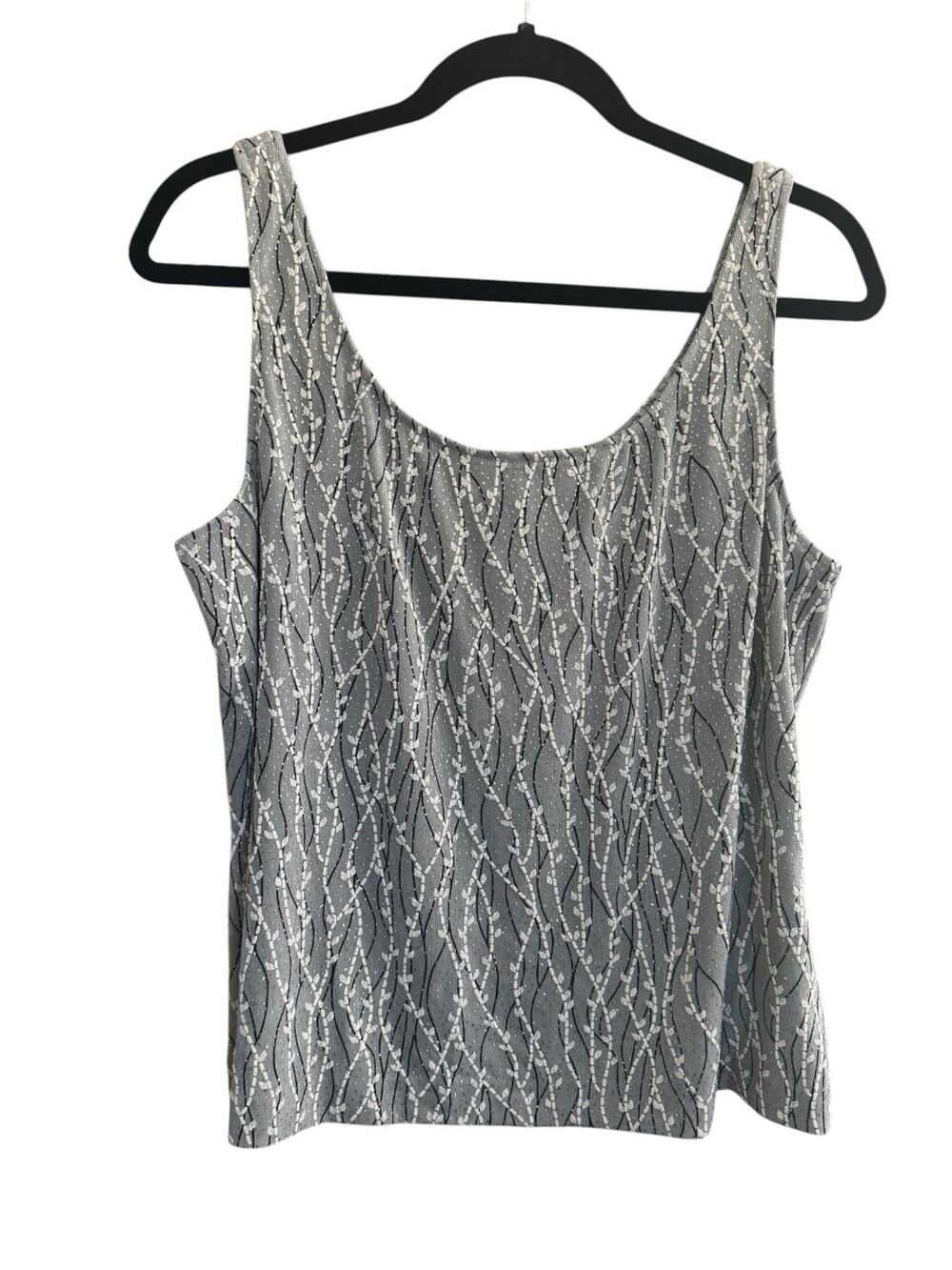 Alex Evenings Womens Large Sparkly Tank Cami Gray Black Silver Metallic #7416